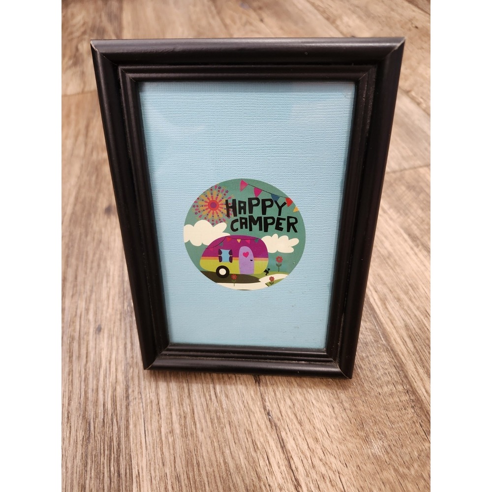 Happy Camper Van RV Life Home Decor 5 X 7 Framed Mini Print Retro Hippy Vibe